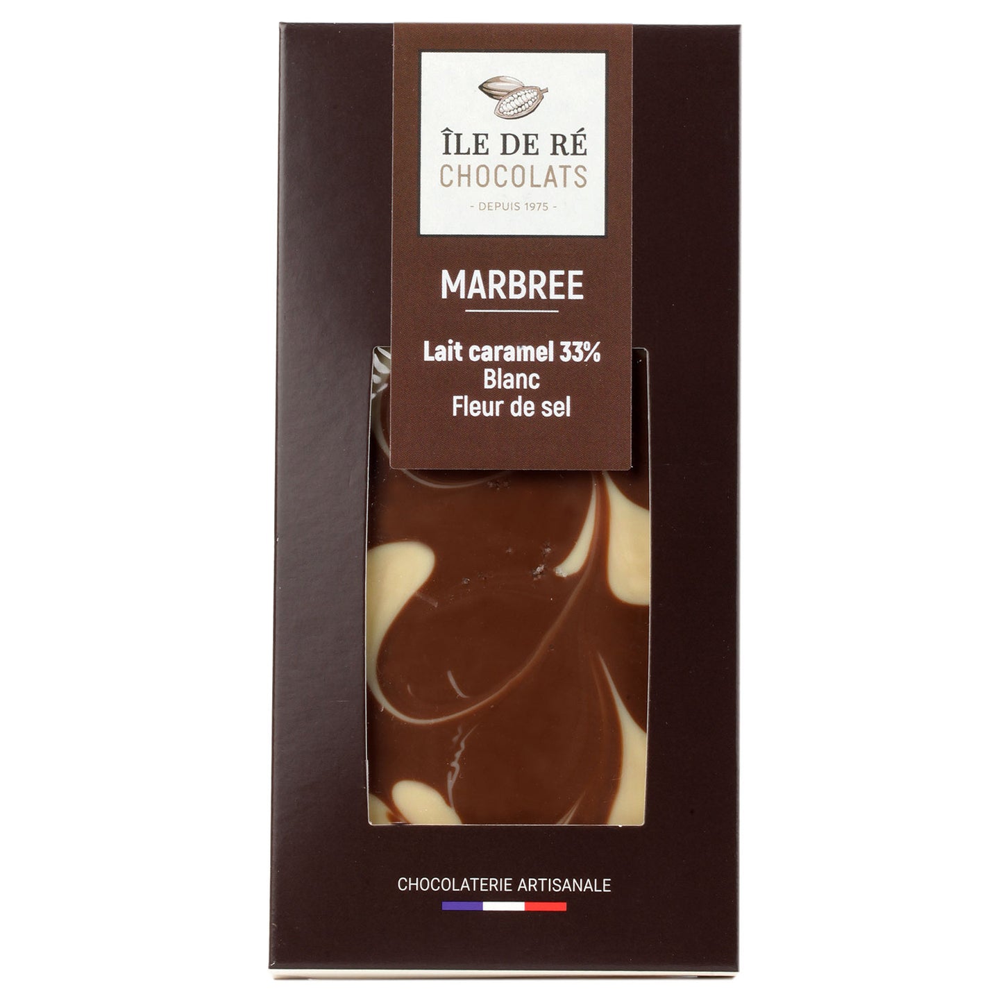 Tablette de Chocolat Lait Caramel 33% Marbrée Blanc Fleur de Sel