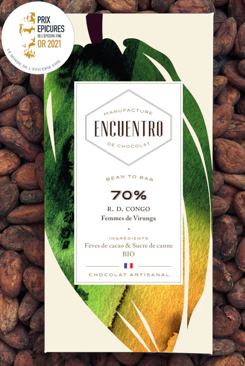 Tablette chocolat noir 70% République Démocratique du Congo Encuentro, chocolat d'exception bean to bar