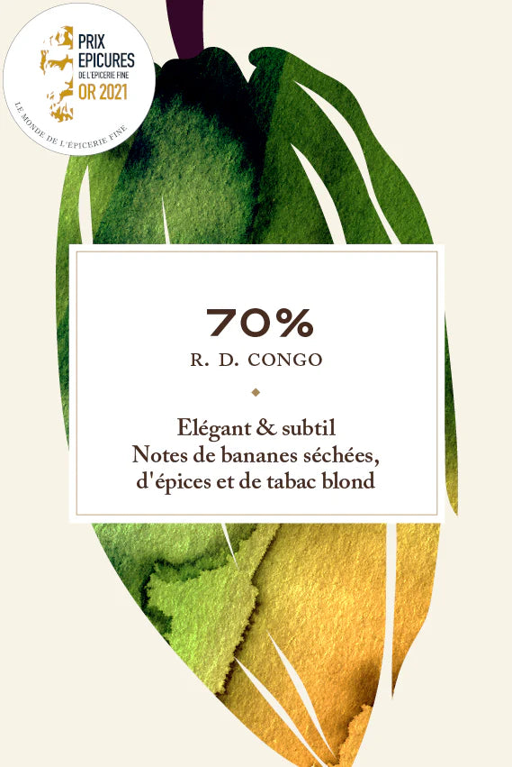 Tablette chocolat noir 70% République Démocratique du Congo Encuentro, chocolat d'exception bean to bar, prix epicures or 2021