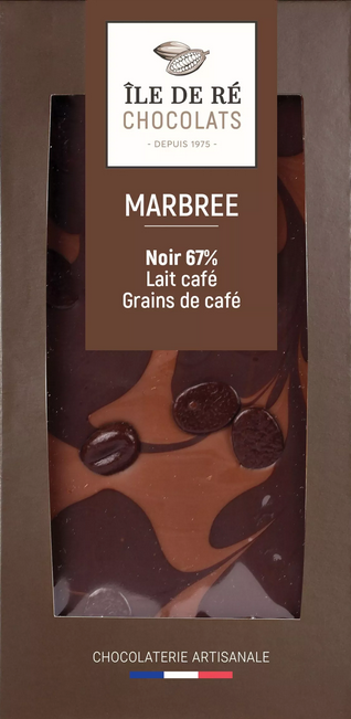 Tablette de Chocolat Noir 67% Marbrée Lait Café et Grains de Café