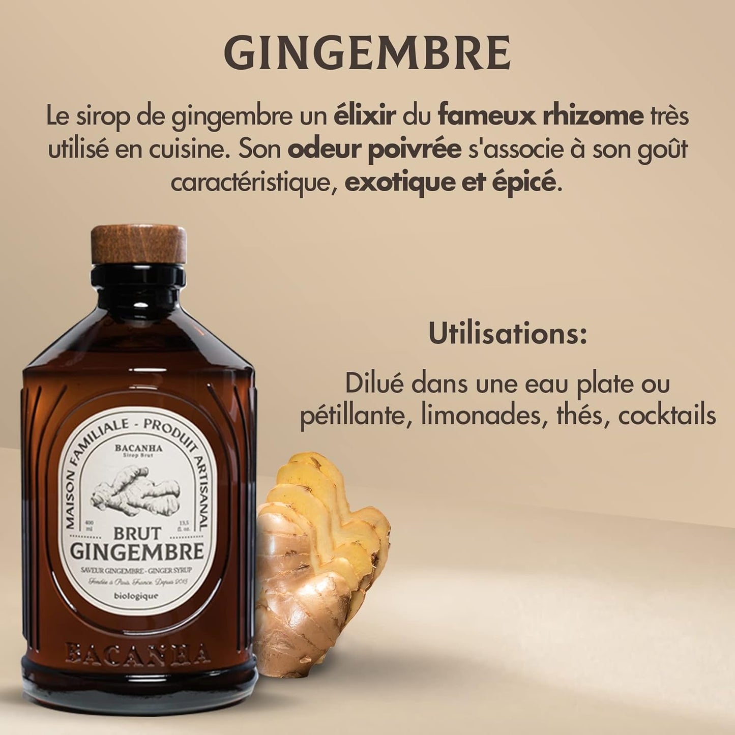 Sirop Bacanha Gingembre Brut - Biologique - 400ml
