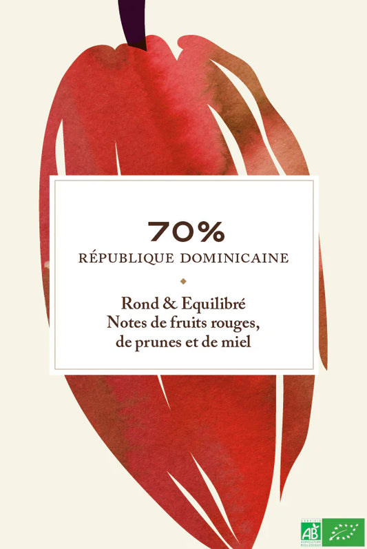 Tablette chocolat noir 70% République Dominicaine Bio Encuentro, fruits rouges, miel, prune