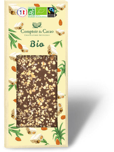 Tablette chocolat Lait Nougat Bio - comptoir du cacao Vays Artisan Torréfacteur