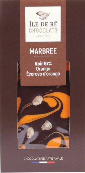 Tablette de Chocolat Noir 67% Marbrée Orange Écorces d’Orange