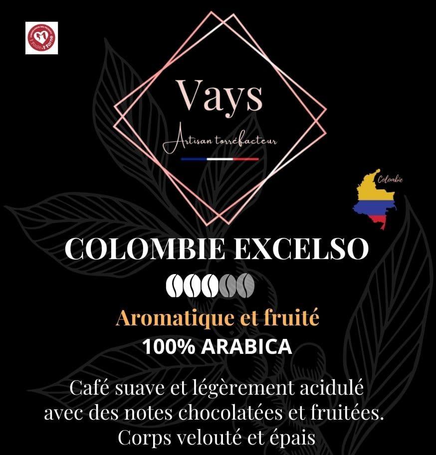 Café Colombie EXCELSO  IGP Café en grains ou moulu. Label made in marne