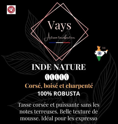 Café Inde ROBUSTA nature, café corsé, label made in marne