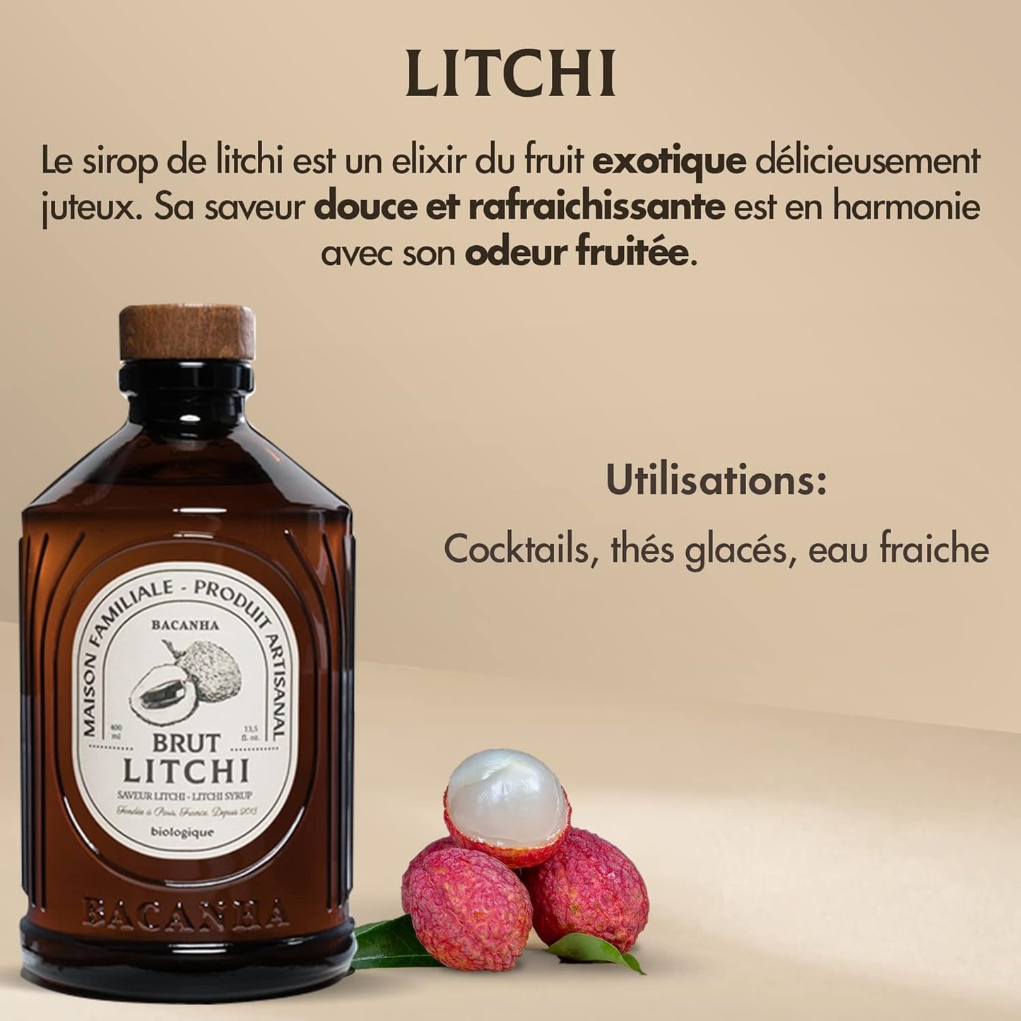 Sirop Bacanha Litchi Brut - Biologique - 400ml 