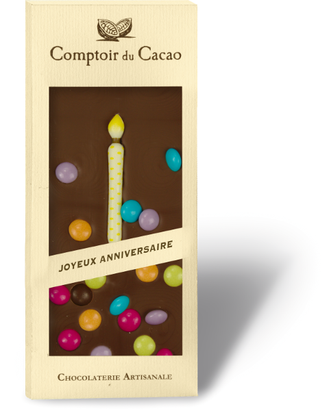 Tablette chocolat au Lait - Joyeux Anniversaire - comptoir du cacao Vays Artisan Torréfacteur