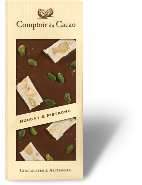 Tablette chocolat Noir - Nougat de Montélimar - comptoir du cacao Vays Artisan Torréfacteur