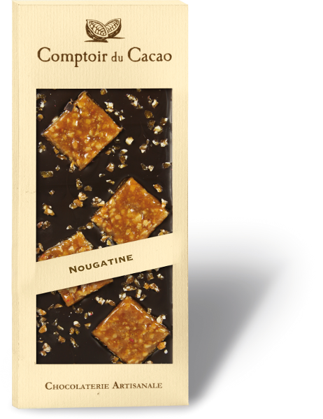 Tablette chocolat Noir - Nougatine - comptoir du cacao Vays Artisan Torréfacteur