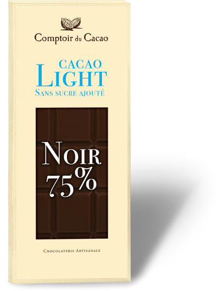 Tablette chocolat noir light - 75% sans sucres ajoutés - comptoir du cacao Vays Artisan Torréfacteur